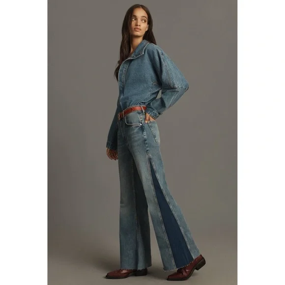 Anthropologie Pilcro Jeans Flare Wide Leg High Rise Pieced Boho Bohemian 28 - Picture 3 of 12